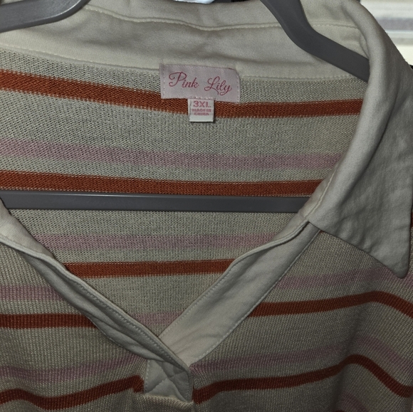 Pink Lily Striped Collared Cropped Sweater - Picture 2 of 6